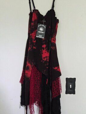 Gothic Punky Red/Black Tie-Dye Distressed Dress Size M (NWT)